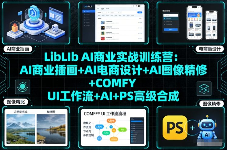 LibLIb AI商业实战训练营：AI商业插画+AI电商设计+AI图像精修+COMFY UI工作流+AI+PS高级合成-极客网创