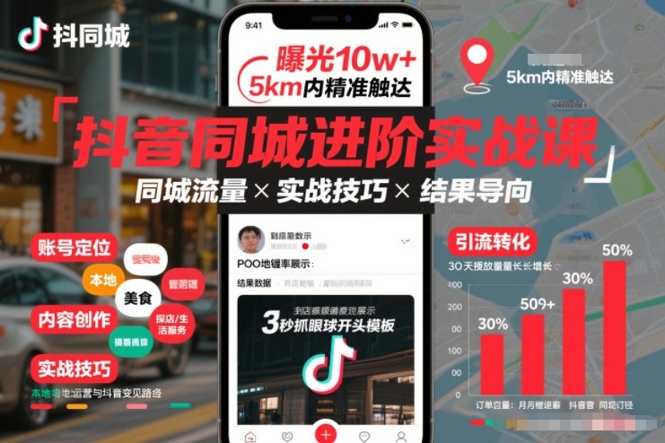 抖音同城进阶实战课，助你同城流量拿到结果-极客网创