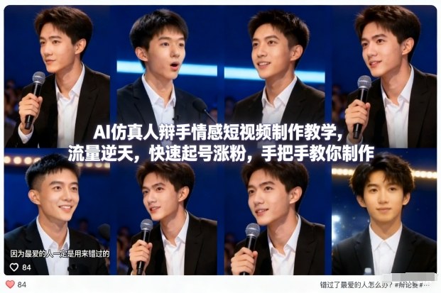 AI仿真人辩手情感短视频制作教学，流量逆天，快速起号涨粉，手把手教你制作-极客网创