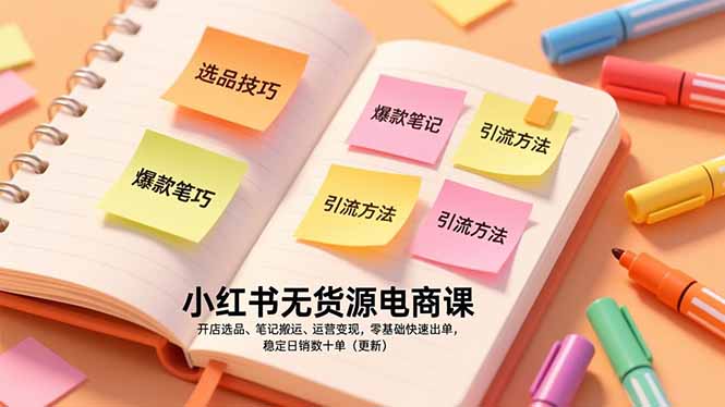 小红书无货源电商课,开店选品、笔记搬运、运营变现,零基础快速出单,稳定日销数十单(更新-极客网创