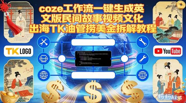 Coze扣子工作流一键生成英文版民间故事视频，文化出海TK油管捞美金拆解教程-极客网创