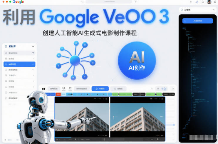 利l用Google Veo 3创建人工智能AI生成式电影制作课程，使用人工智能的力量创建令人惊叹的视频-极客网创