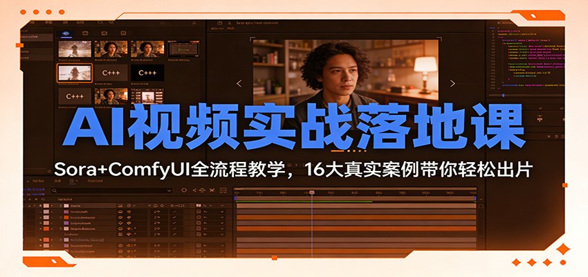 AI视频实战落地课：Sora+ComfyUI全流程教学，16大真实案例带你轻松出片-极客网创