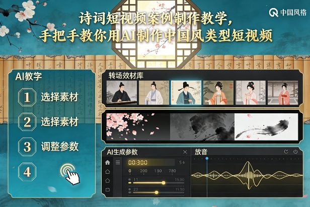 古诗词短视频案例制作教学，手把手教你用AI制作中国风类型短视频-极客网创