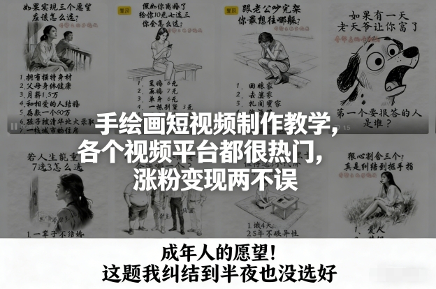 手绘画短视频制作教学，各个视频平台都很热门，涨粉变现两不误-极客网创