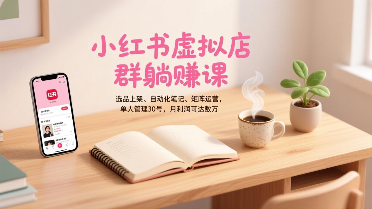 小红书虚拟店群躺赚课，选品上架、自动化笔记、矩阵运营，单人管理30号，月利润可达数万-极客网创