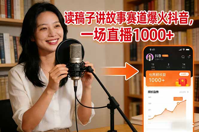 读稿子讲故事赛道爆火抖音，一场直播日入1000+-极客网创