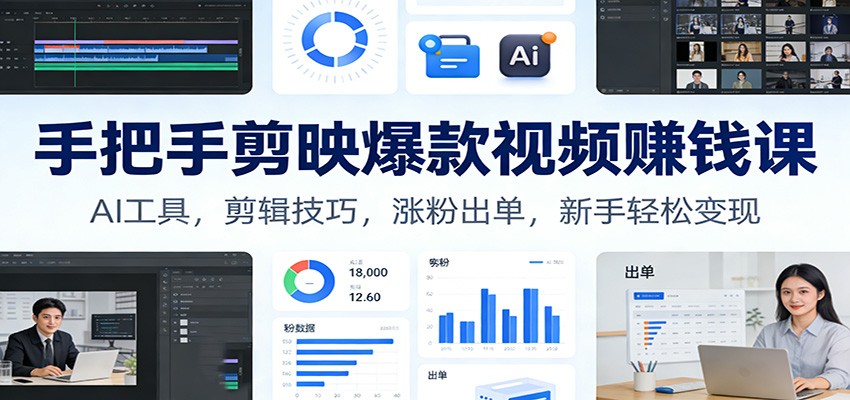 手把手剪映爆款视频赚钱课:AI工具,剪辑技巧,涨粉出单,新手轻松变现-极客网创