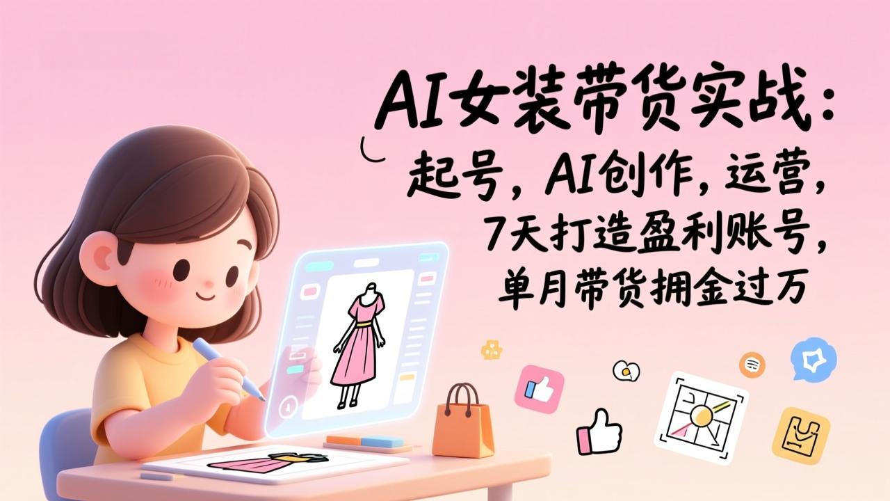 AI女装带货实战:起号,AI创作,运营,7天打造盈利账号,单月带货佣金过万-极客网创