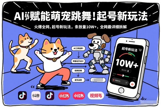 AI赋能萌宠跳舞，火爆全网，起号新玩法，条条播放量10W+，全网最详细拆解-极客网创