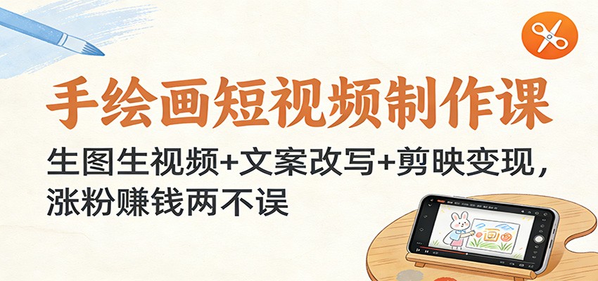 手绘画短视频制作课：生图生视频+文案改写+剪映变现，涨粉赚钱两不误-极客网创