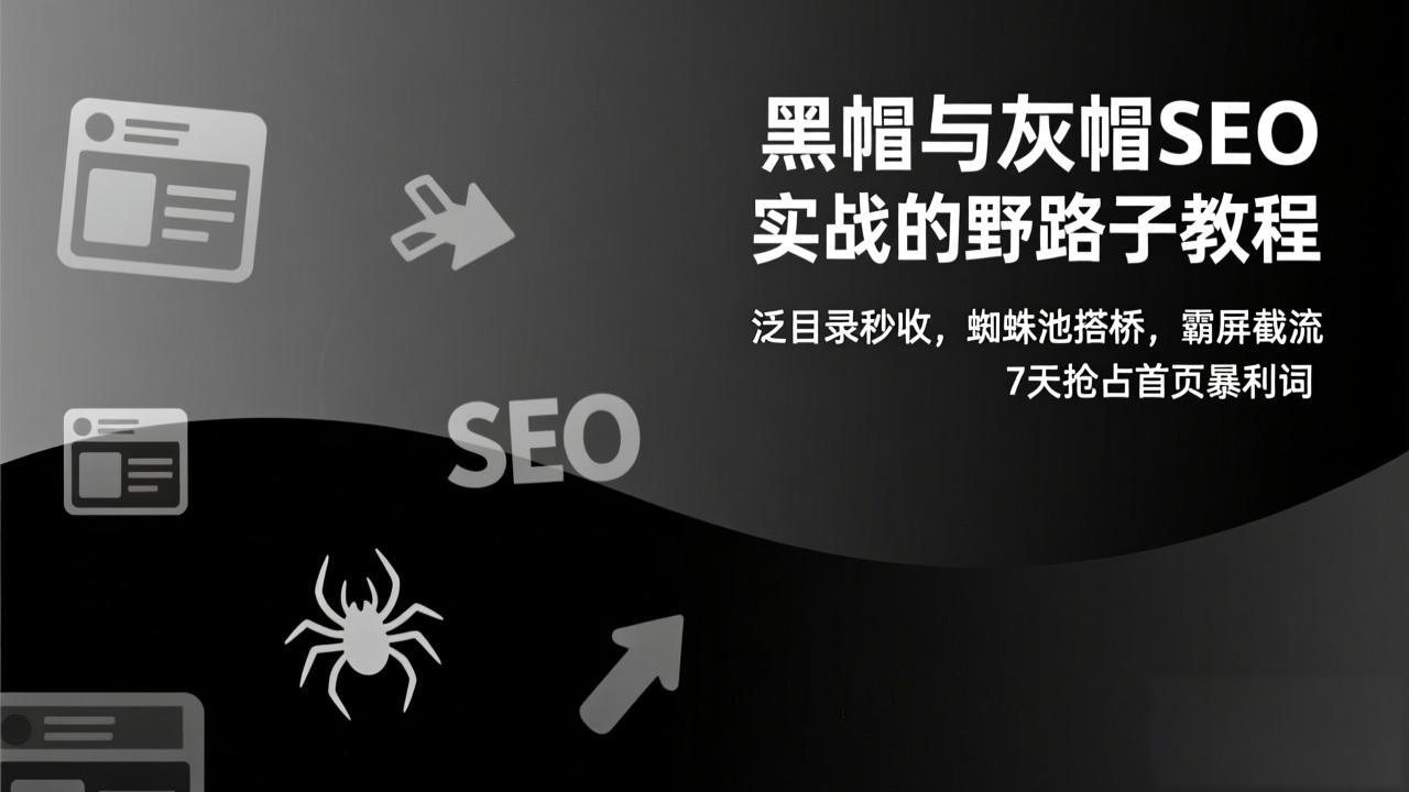 黑帽与灰帽SEO实战的野路子教程：泛目录秒收，蜘蛛池搭桥，霸屏截流，7天抢占首页暴利词-极客网创