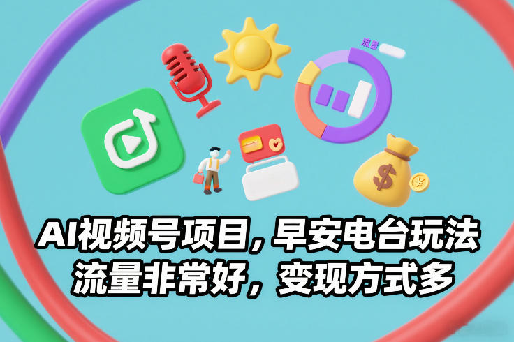 AI视频号项目，早安电台玩法，流量非常好，变现方式多-极客网创