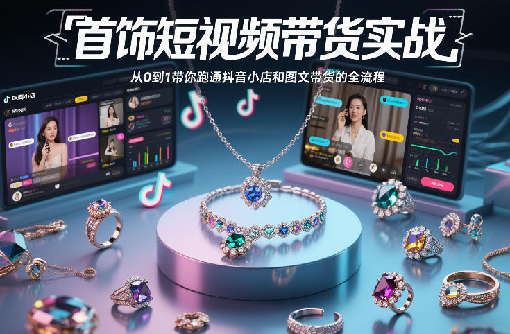 首饰短视频带货实战，从0到1带你跑通抖音小店和图文带货的全流程-极客网创