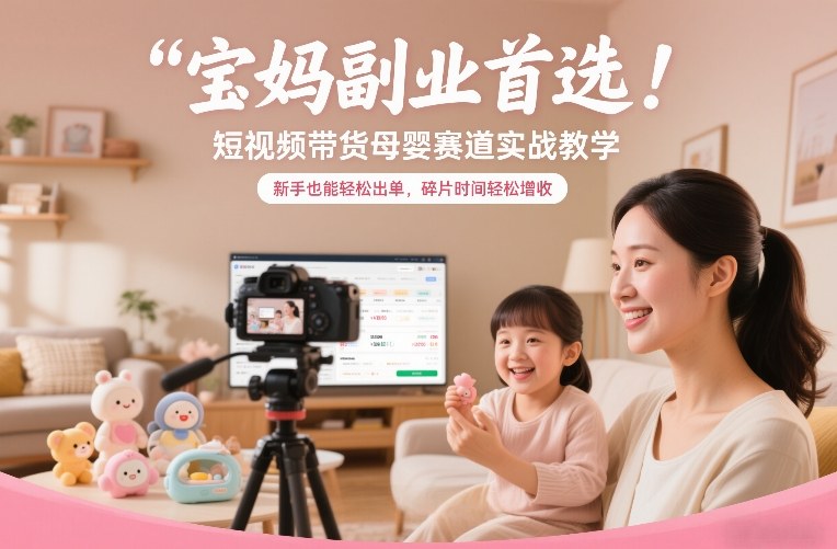 宝妈副业首选！短视频带货母婴赛道实战教学，新手也能轻松出单，碎片时间轻松增收-极客网创