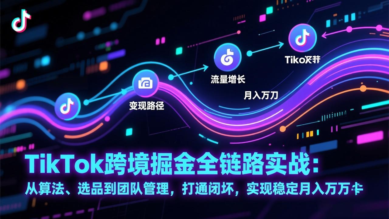 TikTok跨境掘金全链路实战：从算法、选品到团队管理，打通闭环，实现稳定月入万刀-极客网创