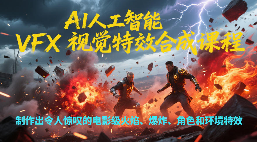AI人工智能VFX视觉特效合成课程，制作出令人惊叹的电影级火焰、爆炸、角色和环境特效-极客网创