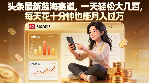 头条最新蓝海赛道，一天轻松大几张，每天花十分钟也能月入过1W【揭秘】-极客网创