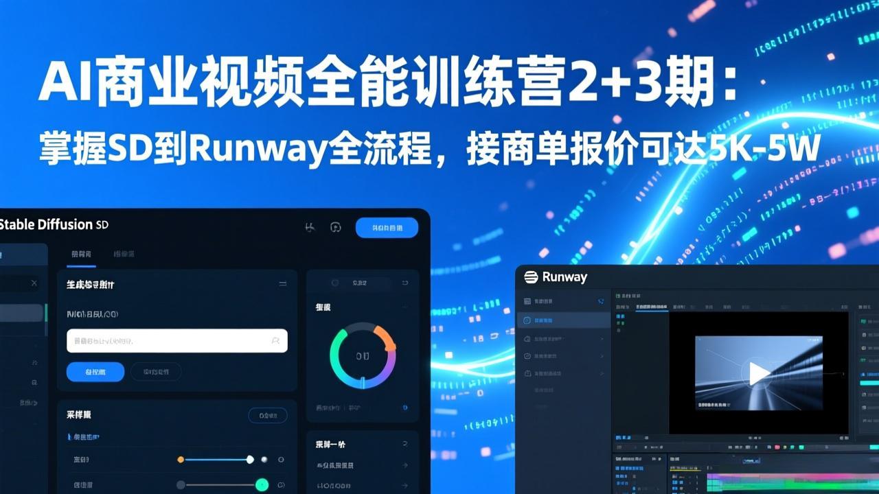 AI商业视频全能训练营2+3期：掌握SD到Runway全流程，接商单报价可达5K-5W-极客网创