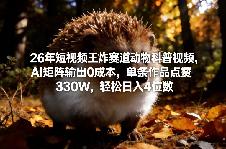 26年短视频王炸赛道动物科普视频，AI矩阵输出0成本，单条作品点赞330W，轻松日入4位数-极客网创