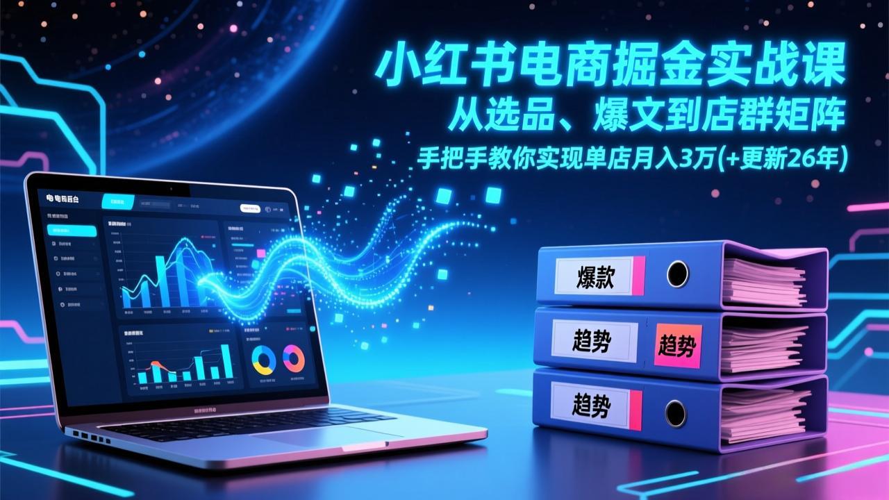 小红书电商掘金实战课，从选品、爆文到店群矩阵，手把手教你实现单店月入3万+(更新26年-极客网创