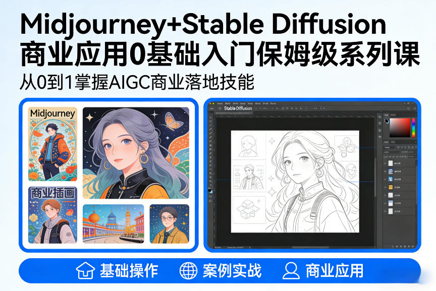 AIGC商业应用Midjourney+Stable Diffusion教程，0基础入门保姆级系列课-极客网创