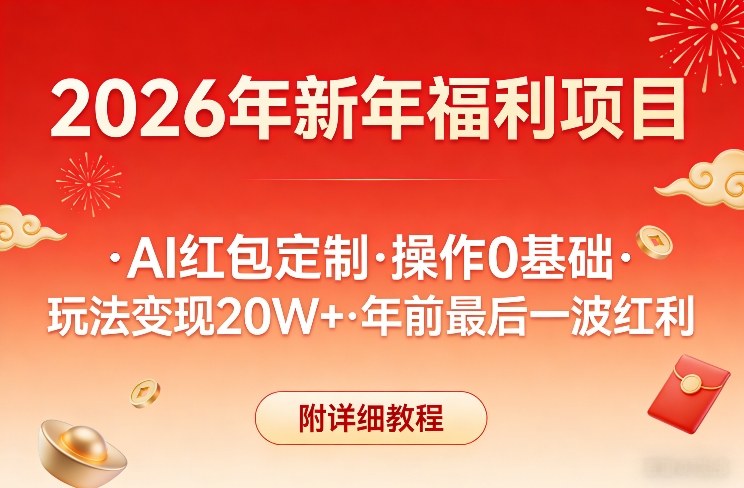 新年福利项目，AI红包定制，操作0基础，玩法变现20W+年前最后一波红利，附详细教程-极客网创
