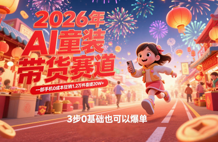 AI童装新春带货赛道，一部手机0成本狂销1.2万件喜提20W+，3步0基础也可以爆单-极客网创