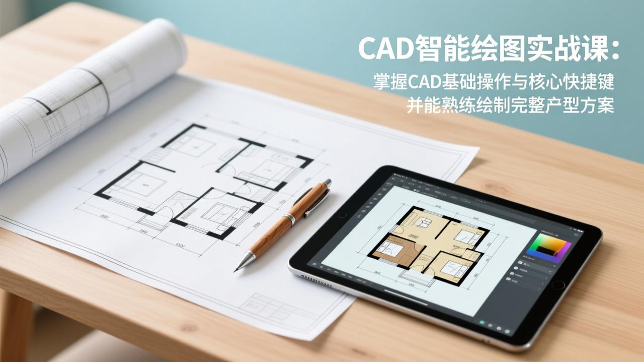CAD智能绘图实战课：掌握CAD基础操作与核心快捷键，并能熟练绘制完整户型方案-极客网创