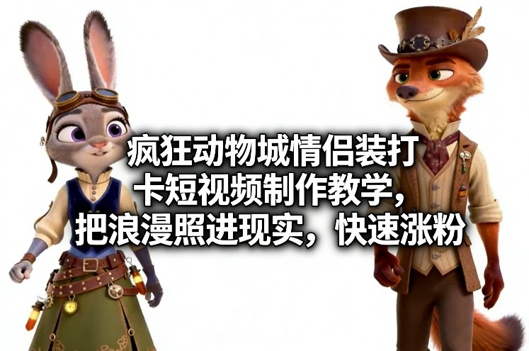 疯狂动物城情侣装打卡短视频制作教学，把浪漫照进现实，快速涨粉-极客网创