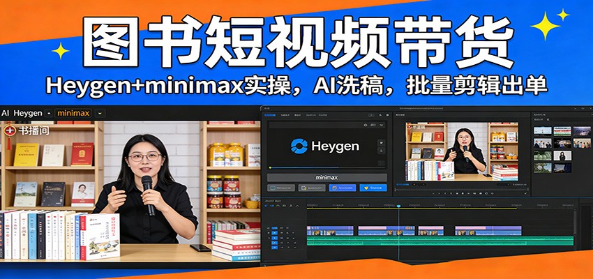 图书短视频带货：Heygen+minimax实操，AI洗稿 ，批量剪辑出单-极客网创