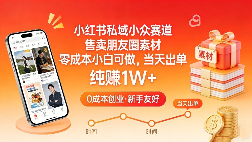 小红书私域小众赛道，售卖朋友圈素材，零成本小白可做，当天出单，月入1W+-极客网创