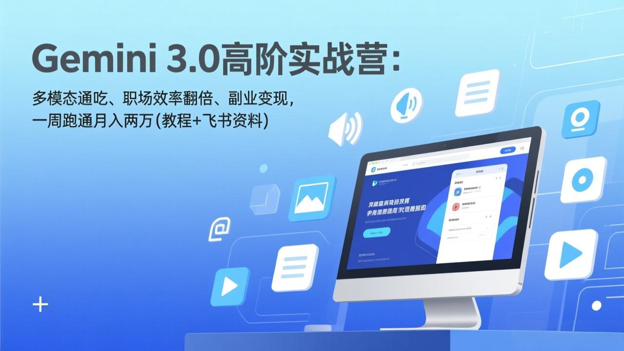 Gemini 3.0高阶实战营：多模态通吃、职场效率翻倍、副业变现，一周跑通月入两万(教程+飞书资料-极客网创