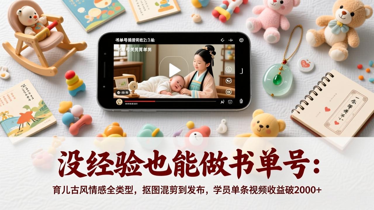 没经验也能做书单号：育儿古风情感全类型，抠图混剪到发布，学员单条视频收益破2000+-极客网创