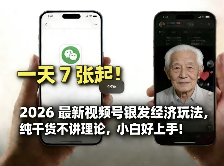 2026最新视频号银发经济玩法，轻松每天7张起，小白也可做-极客网创
