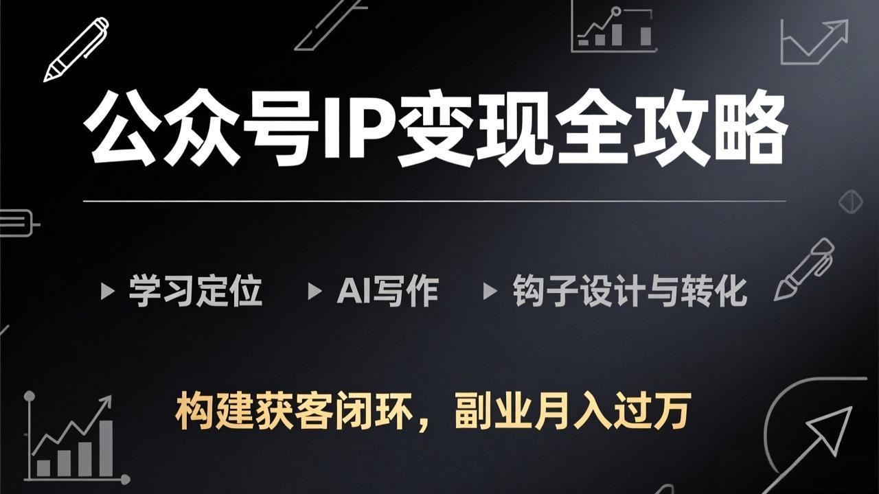 公众号IP变现全攻略-更新，学习定位、AI写作、钩子设计与转化，构建获客闭环，副业月入过万-极客网创
