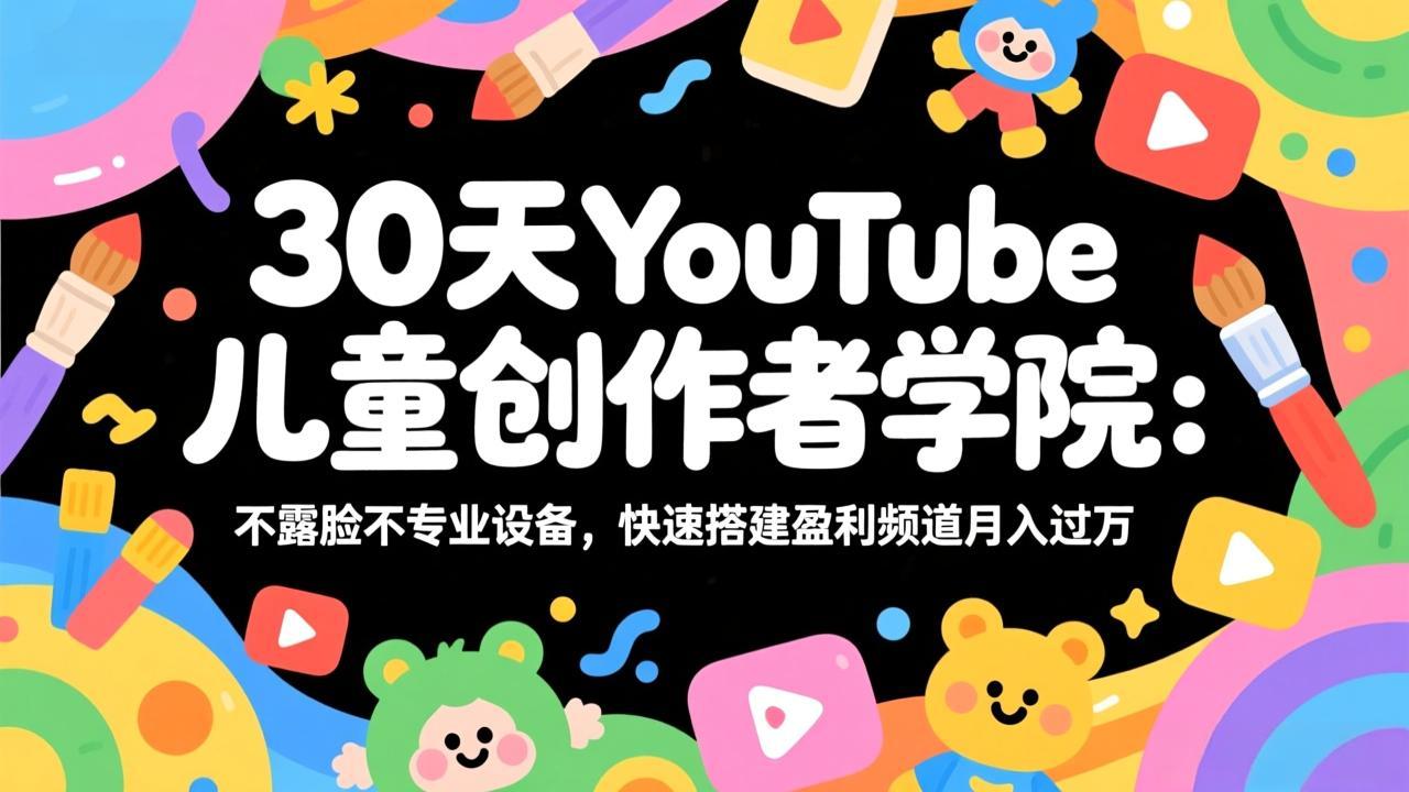 30天YouTube儿童创作者学院：不露脸不专业设备，快速搭建盈利频道月入过万-极客网创