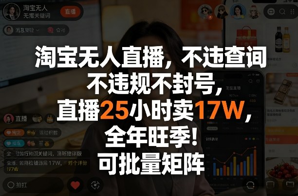 淘宝无人直播，不违规不封号，直播25小时卖17W，全年旺季！可批量矩阵【揭秘】-极客网创