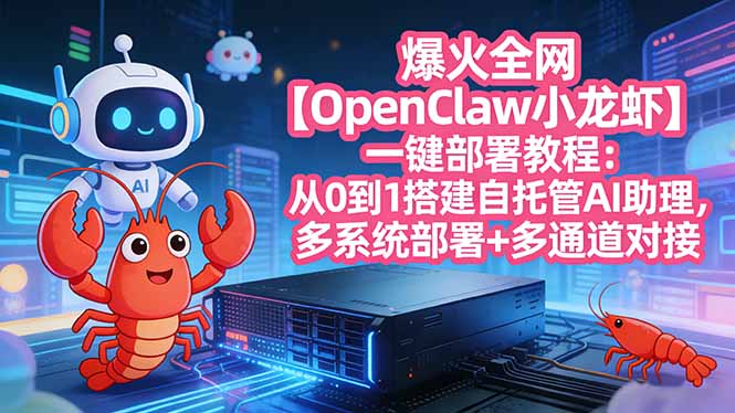 爆火全网【OpenClaw 小龙虾】一键部署教程：从0到1搭建自托管AI助理，多系统部署+多通道对接-极客网创