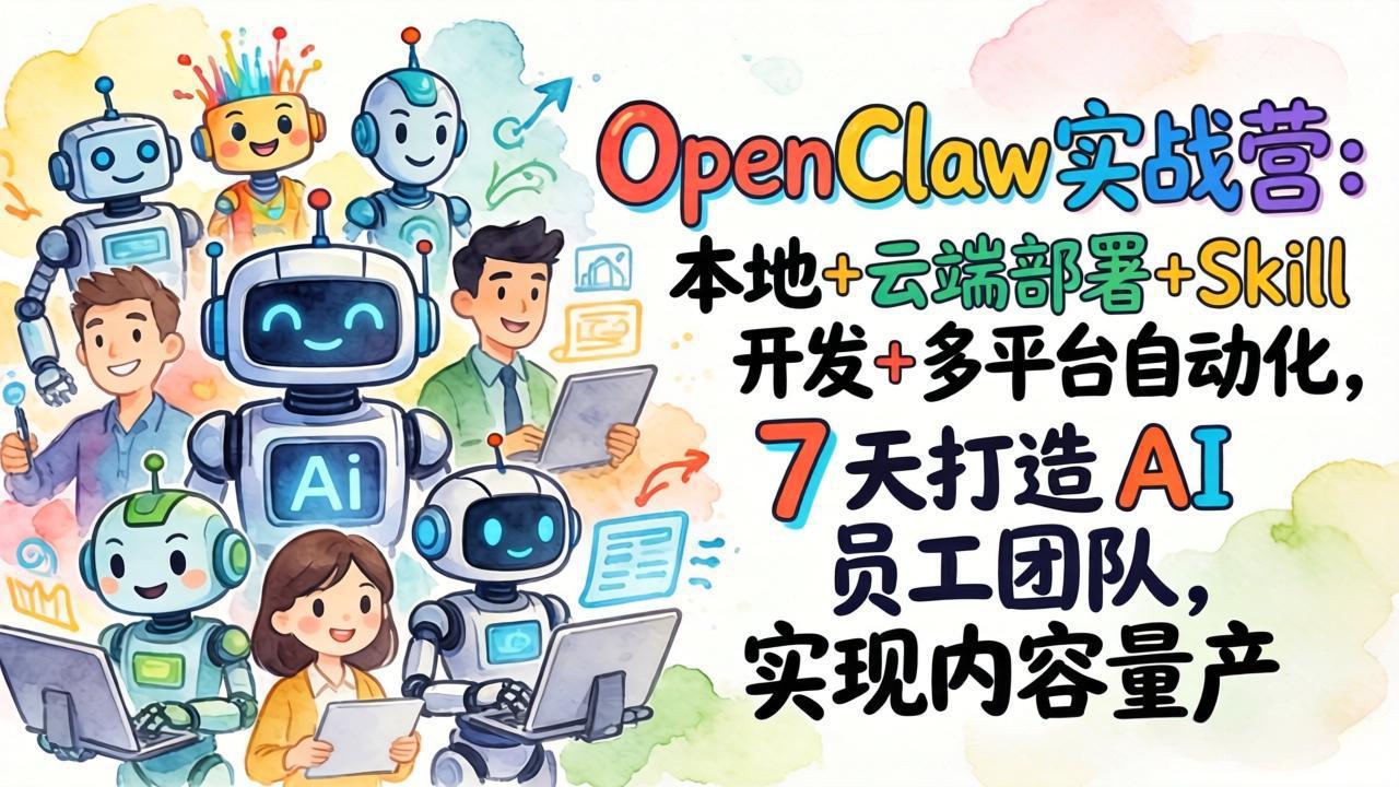 OpenClaw实战营：本地+云端部署+Skill开发+多平台自动化，7 天打造 AI 员工团队，实现内容量产-极客网创