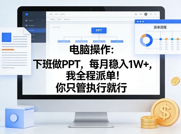 电脑操作：下班做PPT，每月稳入1W+，我全程派单！你只管执行就行【揭秘】-极客网创