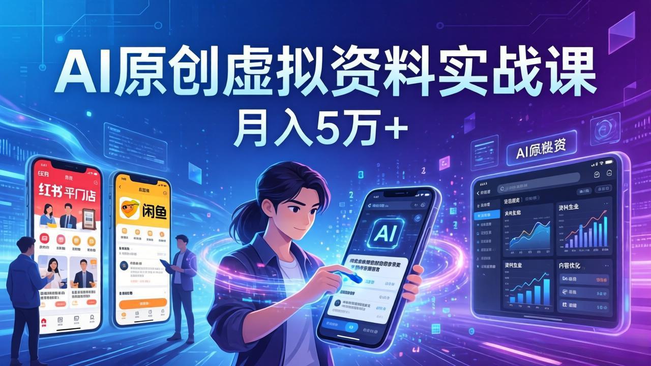 AI原创虚拟资料实战课：2026新机会，小红书闲鱼开店，普通人用AI轻松变现，月入5万+-极客网创