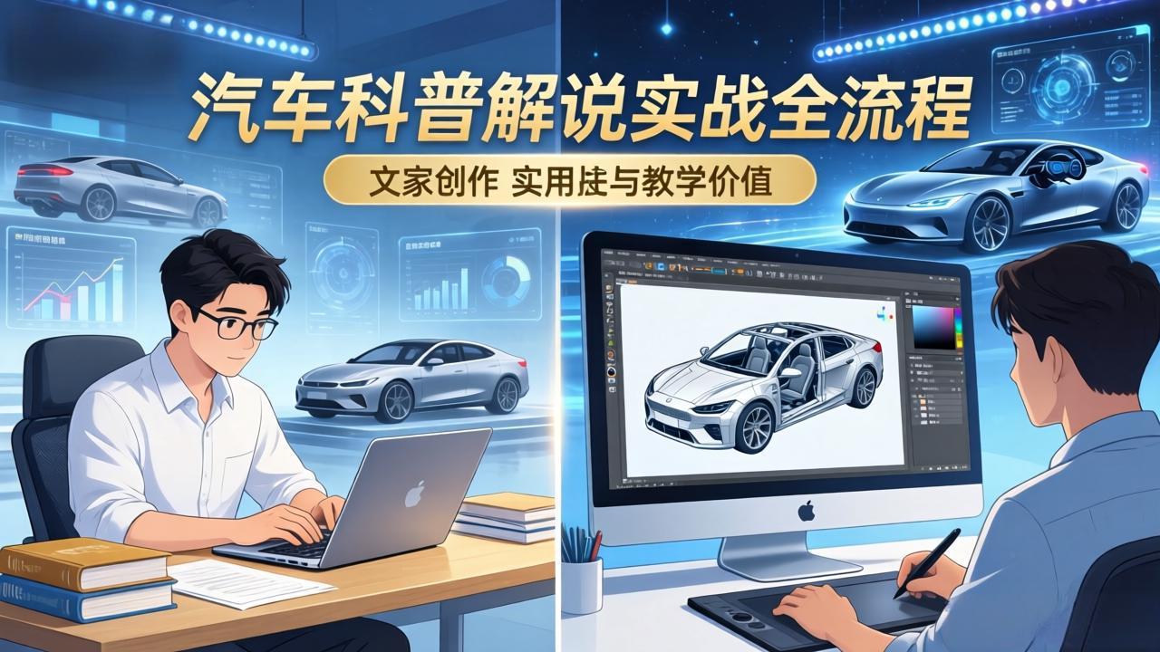 抖音汽车科普解说实战：文案+动画+画面处理+去水印全流程，打造专业汽车科普视频-极客网创
