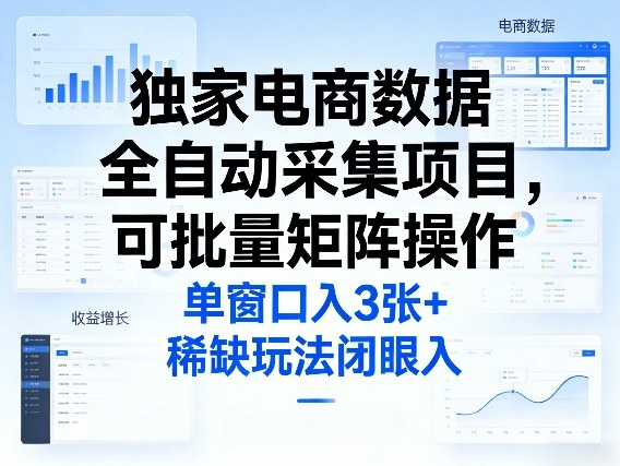 独家电商数据全自动采集项目，可批量矩阵操作，单窗口日入3张+，稀缺玩法闭眼入【揭秘】-极客网创
