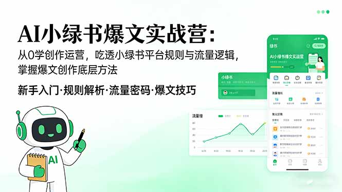 AI 小绿书爆文实战营：从0学创作运营，吃透小绿书平台规则与流量逻辑，掌握爆文创作底层方法-极客网创