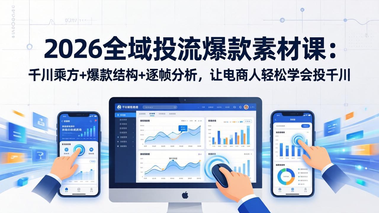 2026全域投流爆款素材课:千川乘方+爆款结构+逐帧分析,让电商人轻松学会投千川-极客网创