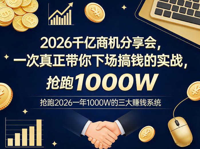 2026千亿商机分享会，一次真正带你下场搞钱的实战，抢跑2026一年1000W的三大賺钱系统-极客网创