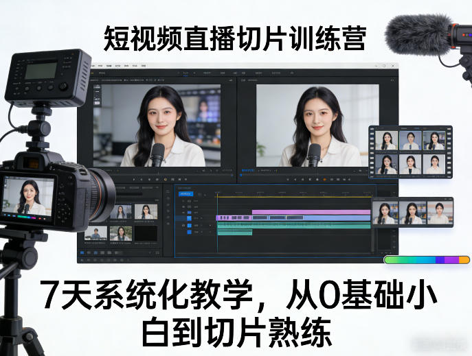 短视频直播切片训练营,7天系统化教学,从0基础小白到切片熟练-极客网创