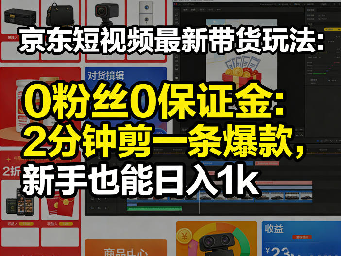 京东短视频最新带货玩法,0粉丝0保证金,2分钟剪一条爆款,新手也能日入1k+【揭秘】-极客网创