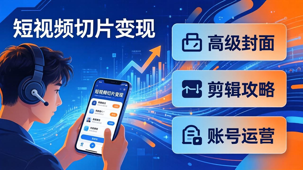 短视频切片变现速成班2.0：高级封面+剪辑攻略+账号运营，0基础小白快速入局副业-极客网创